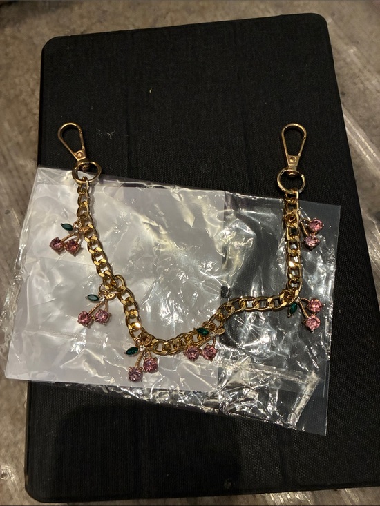 Accessories - Gold Chain Bag Charm with Pink Flower Charms